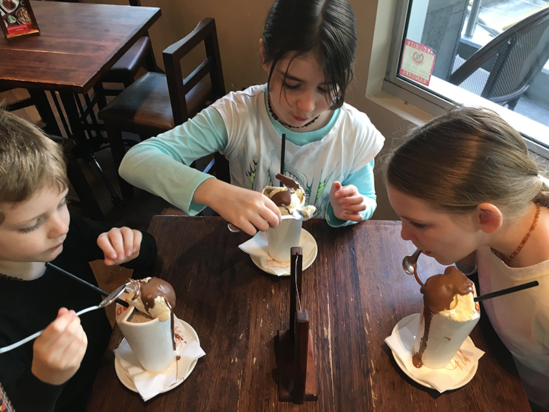 Max Brenner 80s milkshakes. Yes, three of them are more than enough for three children and one mummy :) 
