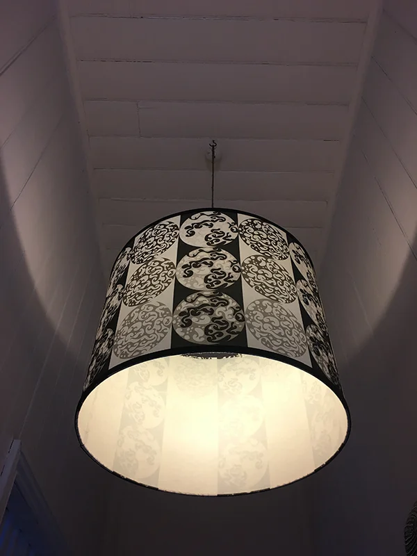 Light Shades in 'Ta'too' $180 each White French also has hand bags in the same pattern design on a smaller scale.