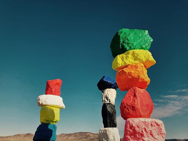 Seven Magic Mountains in Vegas...with every social media influencer hopeful in the world. Had to crop the photo high just to keep the posers out of frame. #sevenmagicmountains