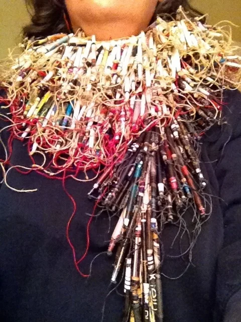 Here it is, wrapped around my neck. I'd like to have a professional photograph made. My selfie doesn't do it justice.
