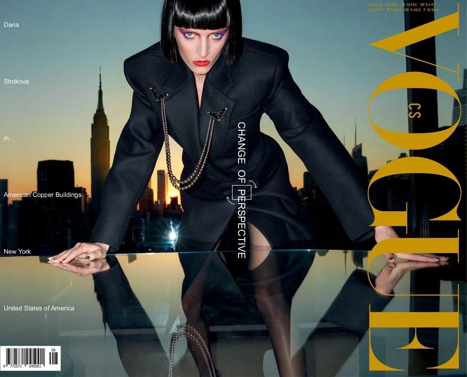 Manuel Norena set designer / prop stylists Ben Lamberty works with model Daria Strokous and Vogue Czechoslovakia to deliver New York City glamour for the “change in perspective” August 2022 issue.