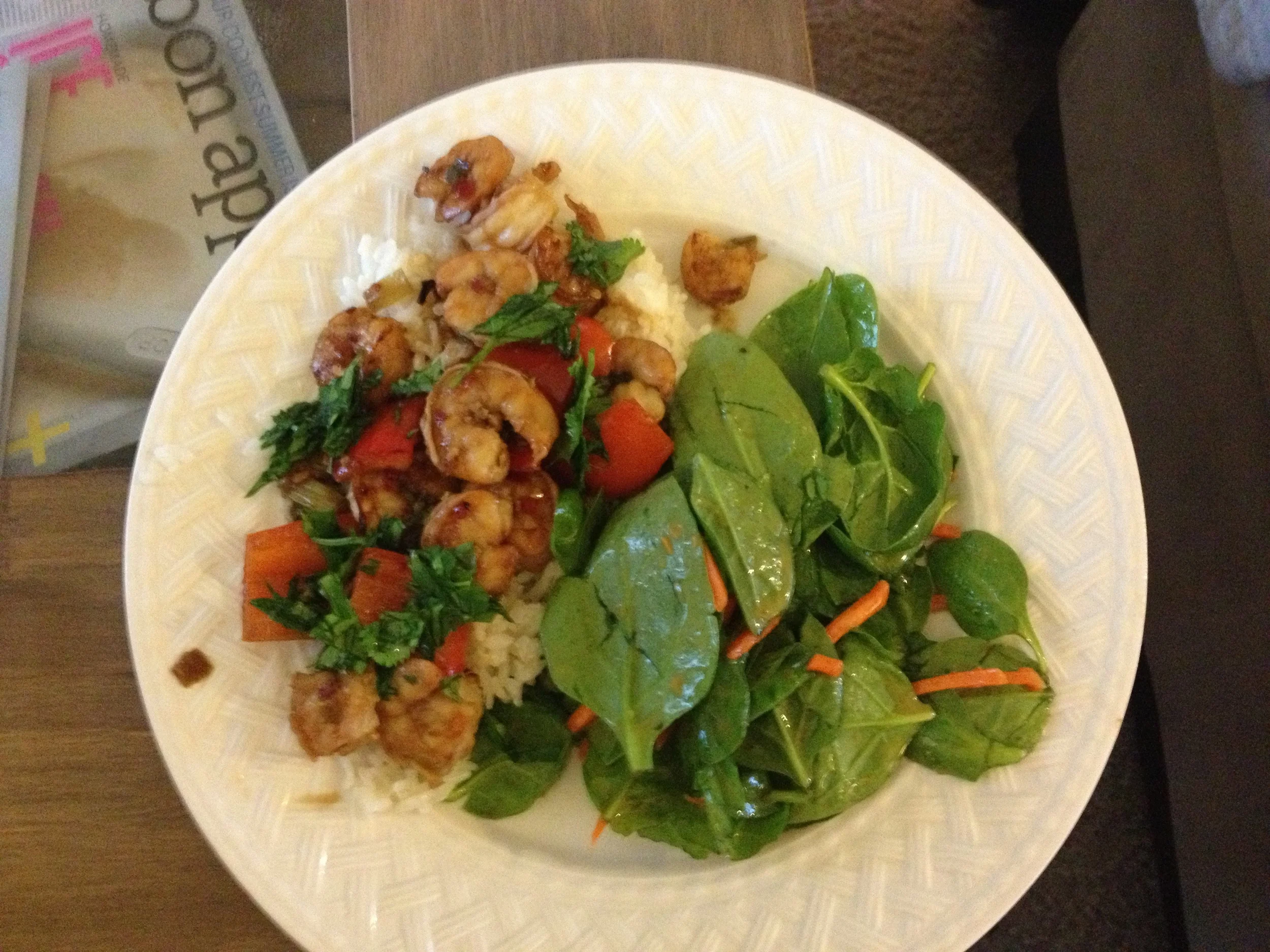 Served next to spinach salad with Trader Joe's Spicy Peanut Salad Dressing