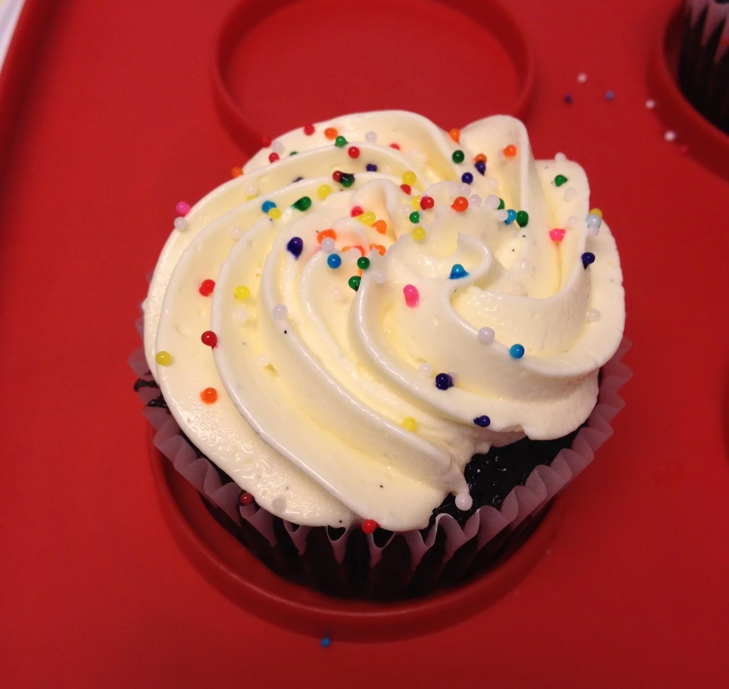 Vanilla bean Swiss meringue buttercream (the black specks are vanilla seeds, not dirt)