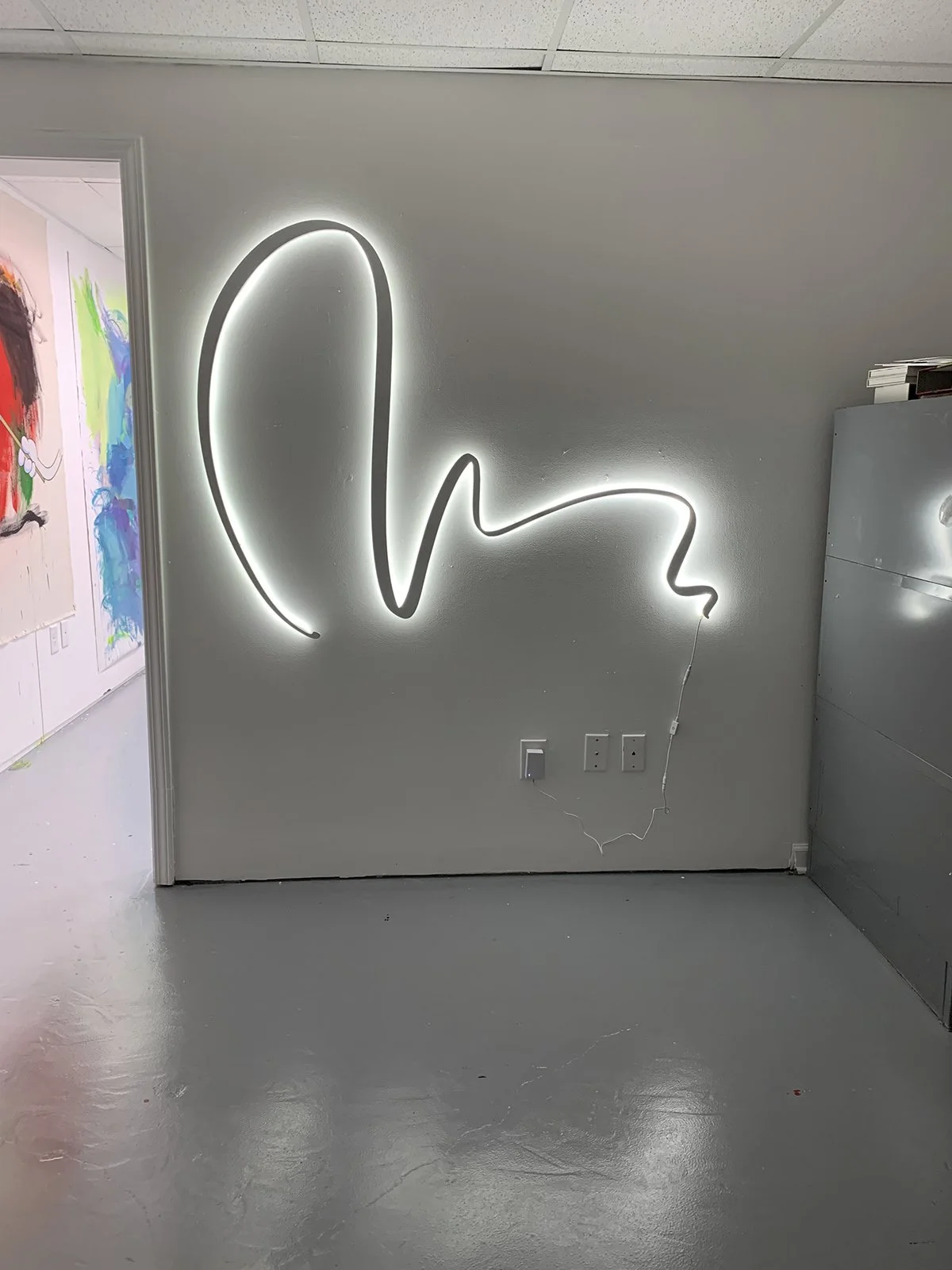 Illuminated White Line Wall Sculpture 1, 60"x48"x.5", Sintra with Dibond backing with LED backed lighting, 2021 - Price upon request