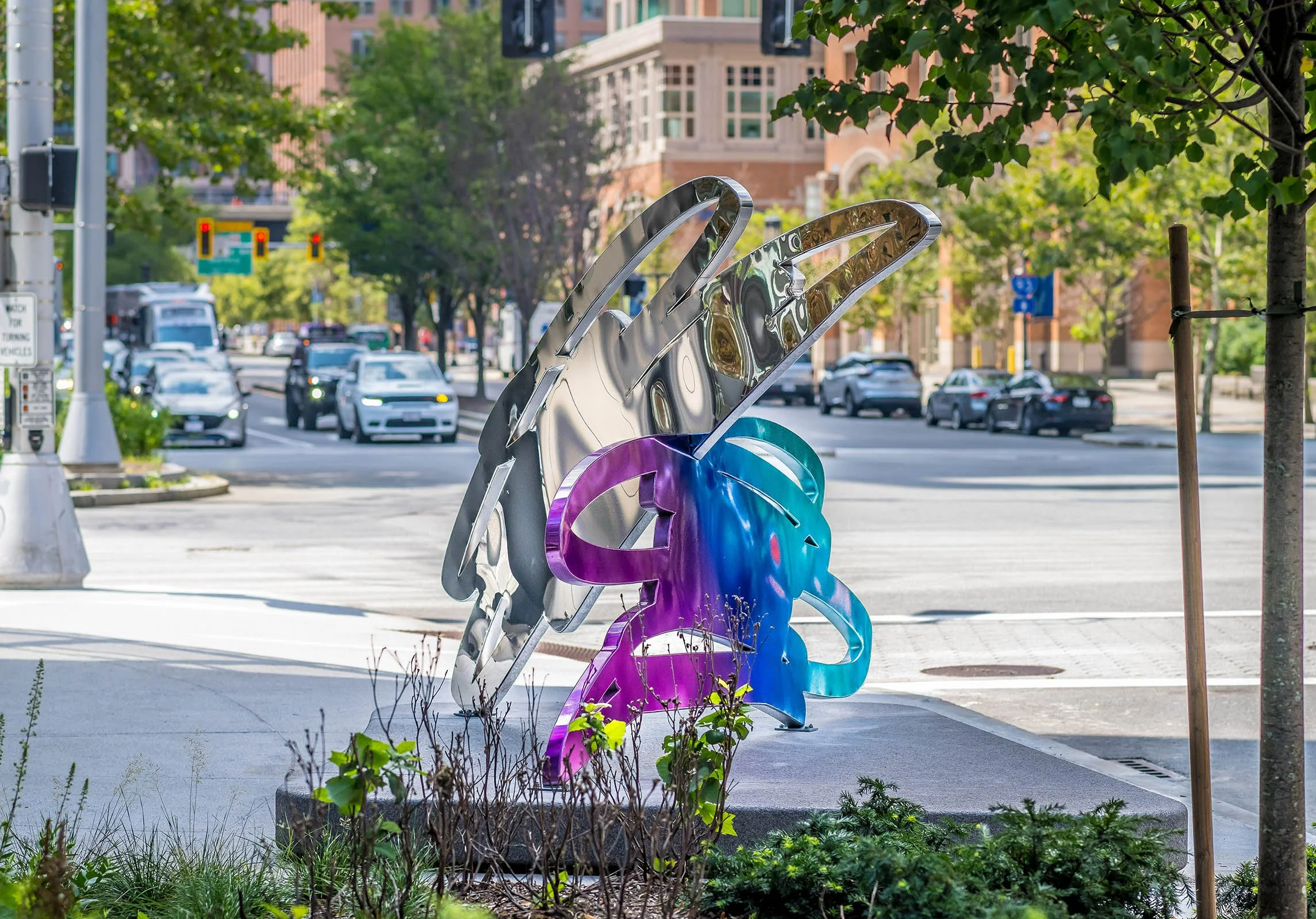 'Spark' - Boston Seaport 2023, Mirror polished marine grade stainless steel with automotive coating, 2023