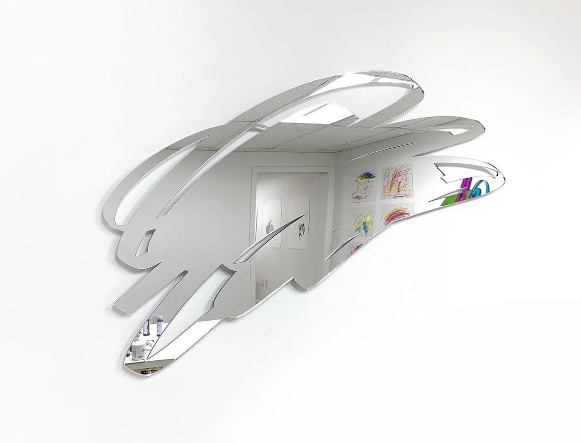 Horizontal Scribble Mirror (Silver), Laser Cut Mirrored Acrylic, 48"x32"