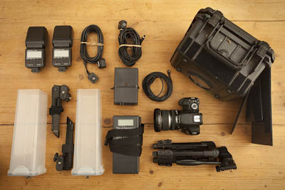 A trailmaster-triggered setup with two flashes, off-camera cords and serious weather-proofing using a modified Peli-case & freezer boxes.