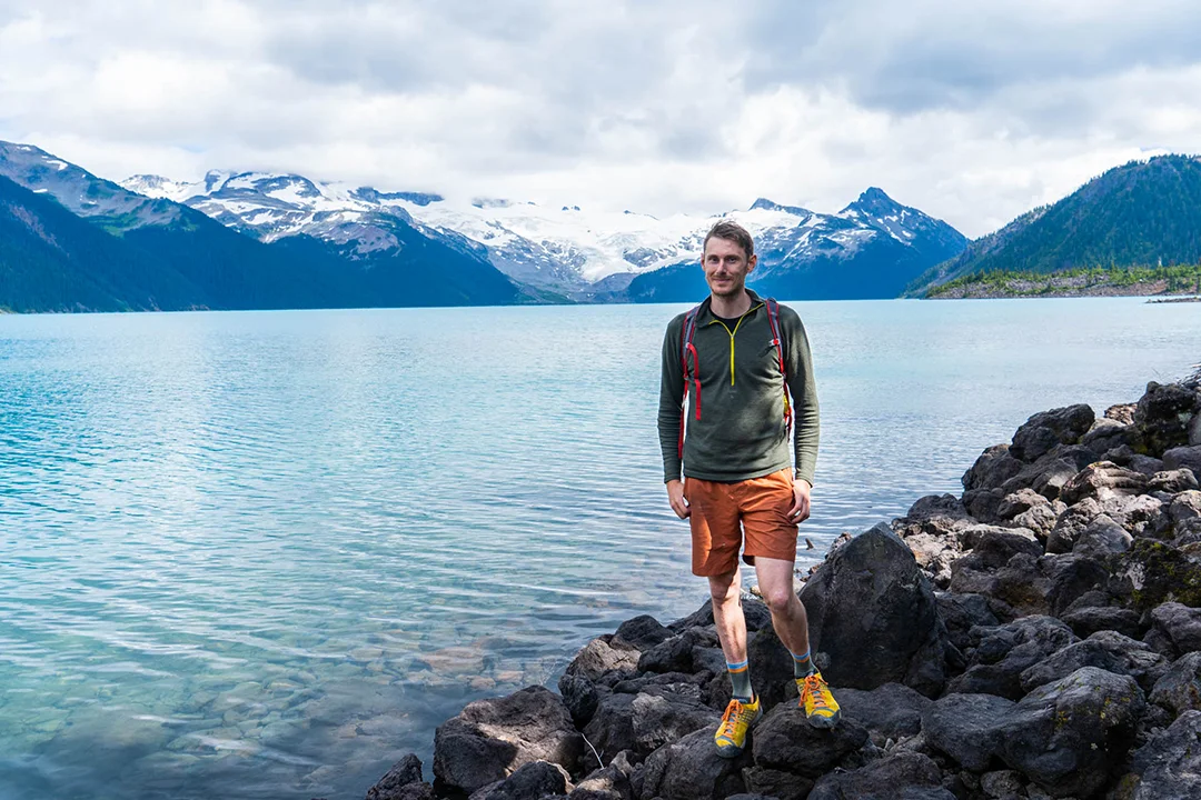 A shot of me at Garibaldi Lake, and the Sphinx Glacier in the background.