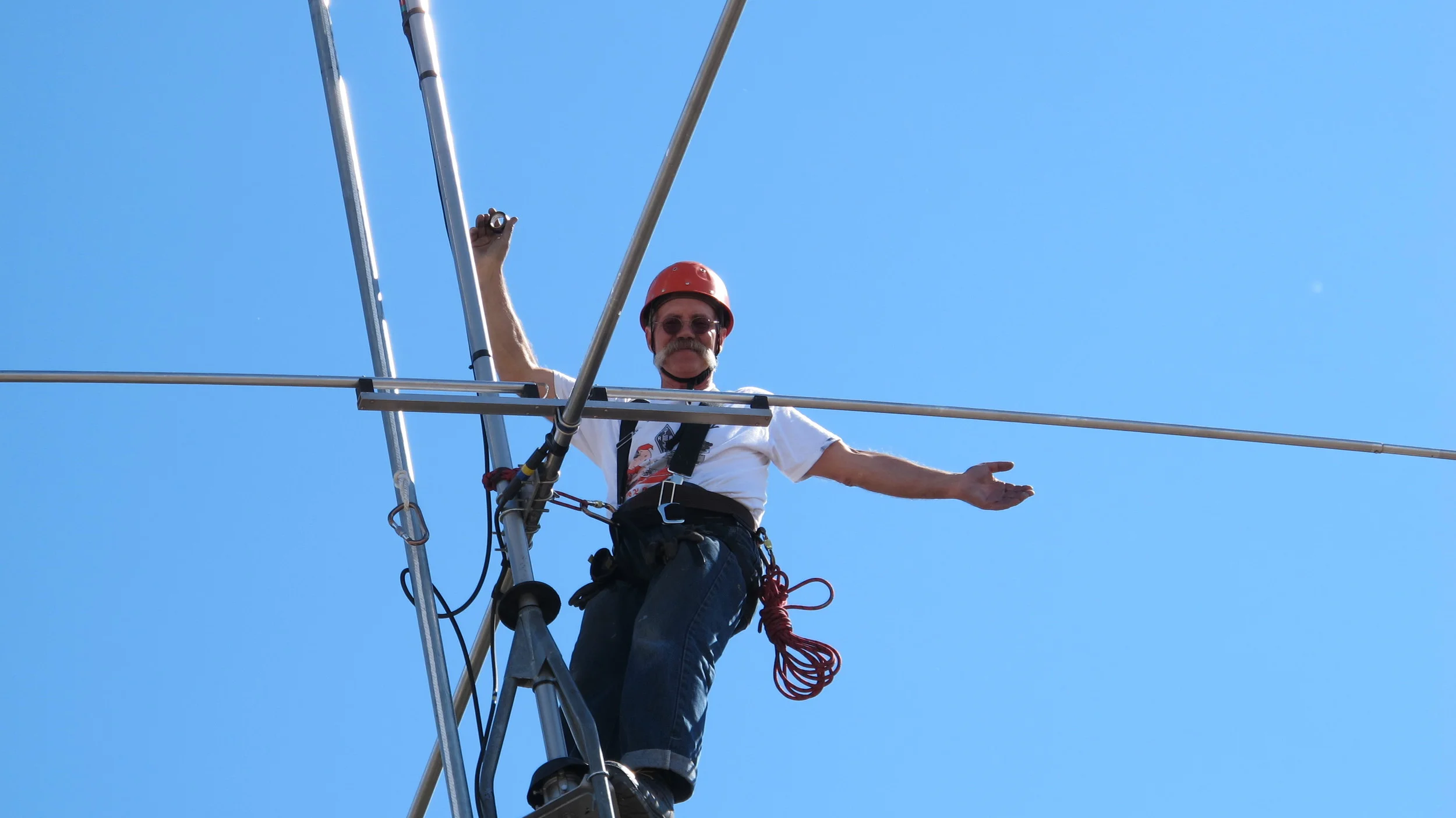 N5SQR at the top of the tower.