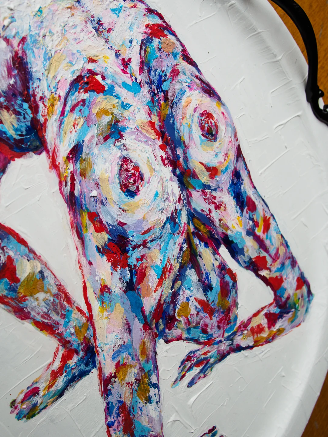 Body Fold 1 14" dia. Acrylic on Serving Platter For Sale