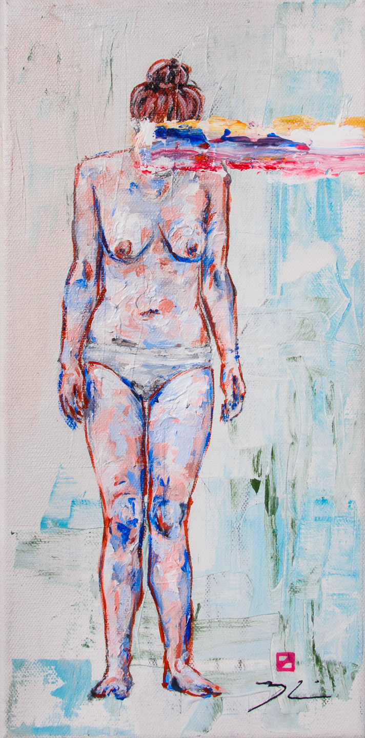 Space Face 6 x 12" Acrylic + Latex on Canvas For Sale