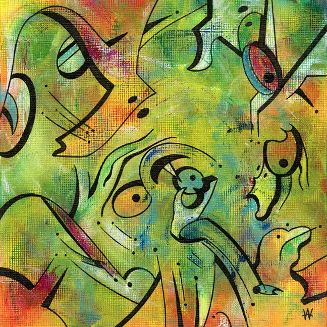 " I Ran Out of Titles #21 " acrylic and ink on paper, 6x6 in.