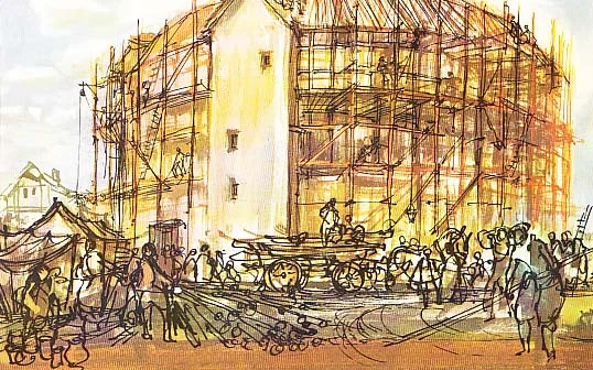 The Globe being re-built on the South Bank of the Thames. 