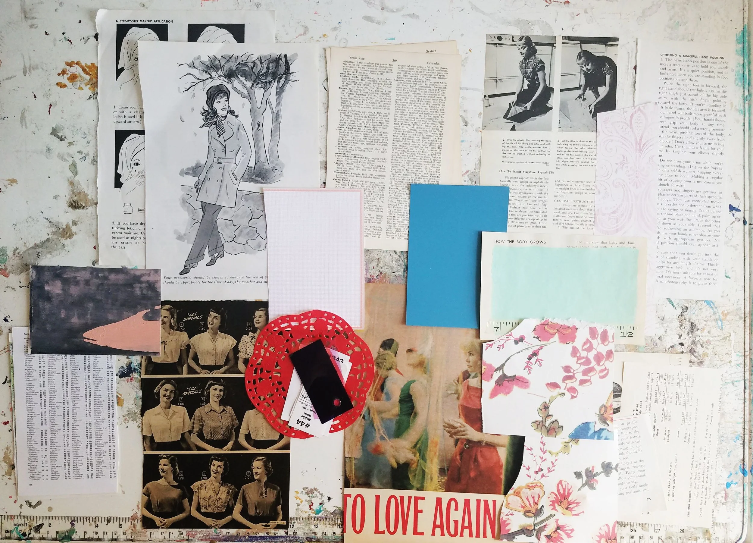 I made myself a pack similar to what I have in my shop . I laid out the paper to see what I was working with and what ideas start to come to me. I like to use a mix of new and old papers from thrifted books,magazines, and pamphlets that I have collected over the years. 