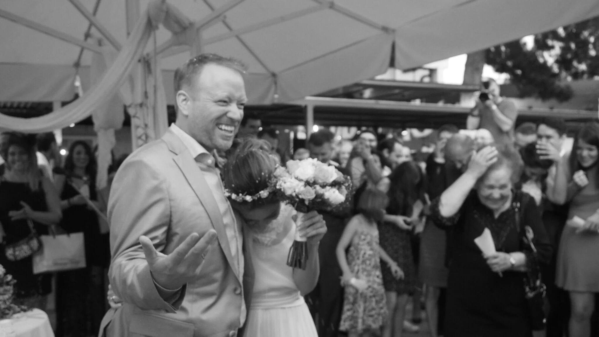 We throw rice at the bride and groom here