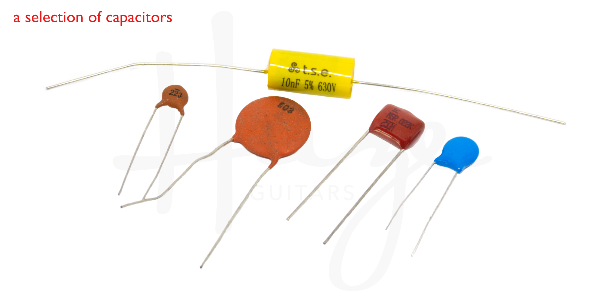 Photograph of a selection of electronic capacitor components