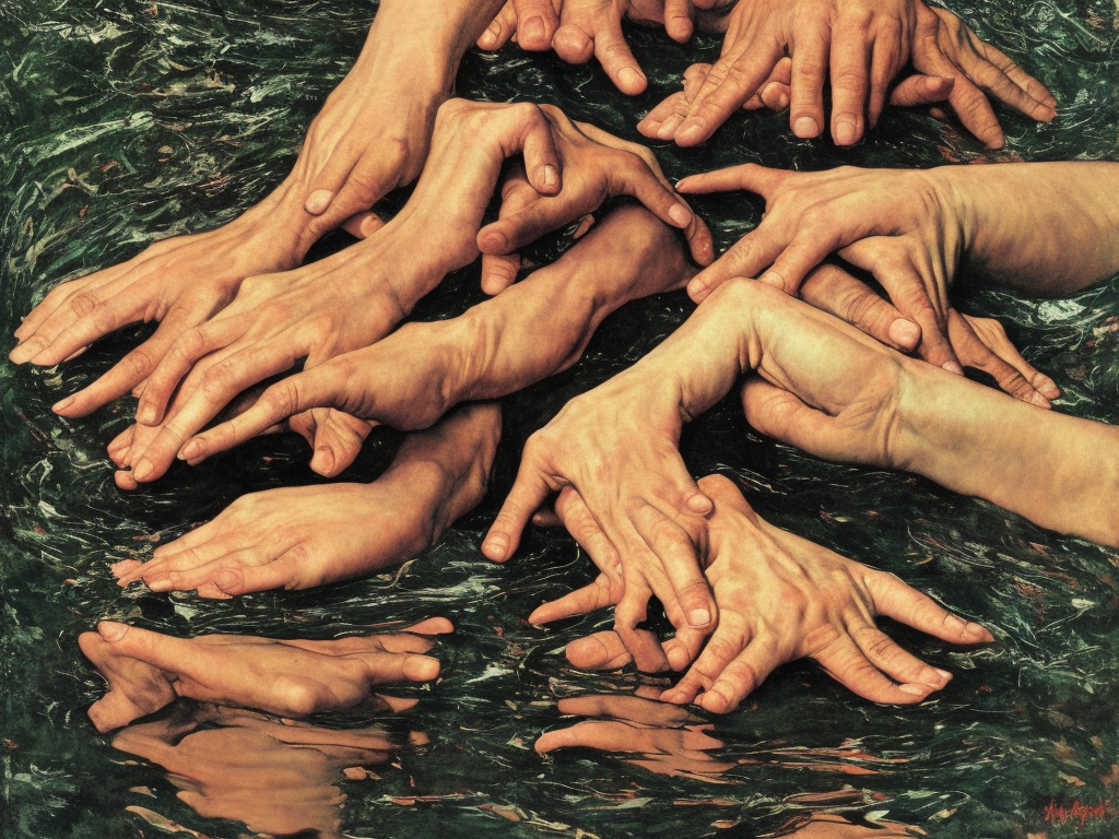 Prompt: Hands touching water, in the style of Norman Rockwell, 2022