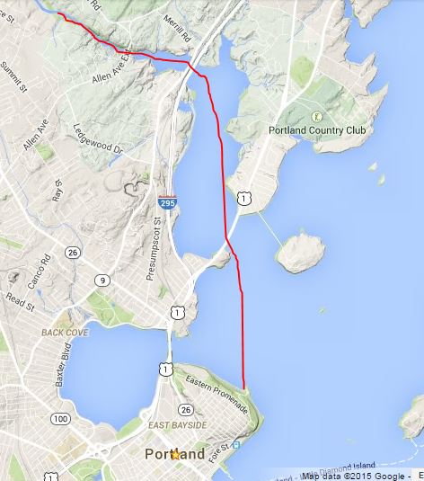 The Route from the east end beach to presumpscot falls