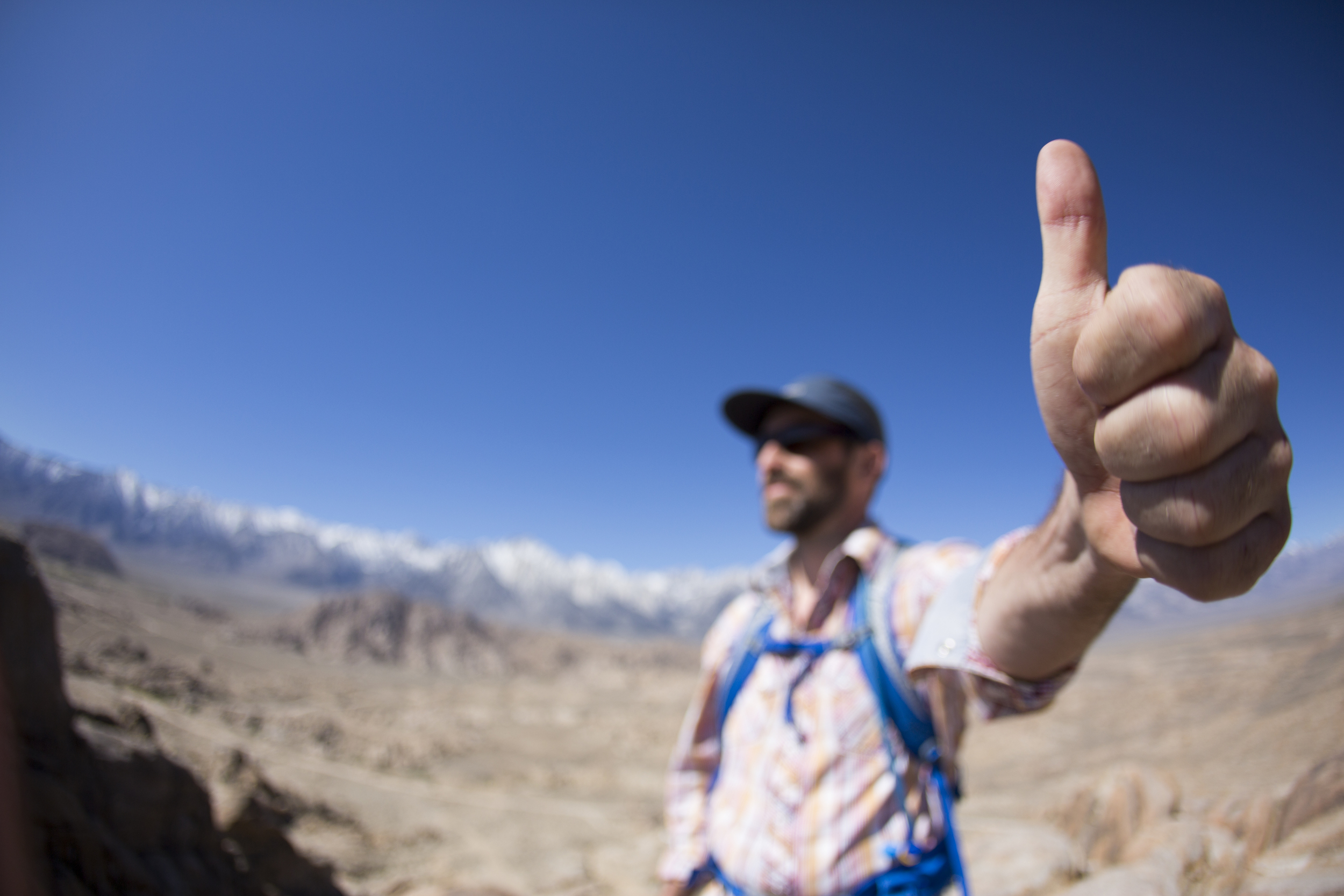 Thumbs up while hiking in the Alabama Hills, CA.