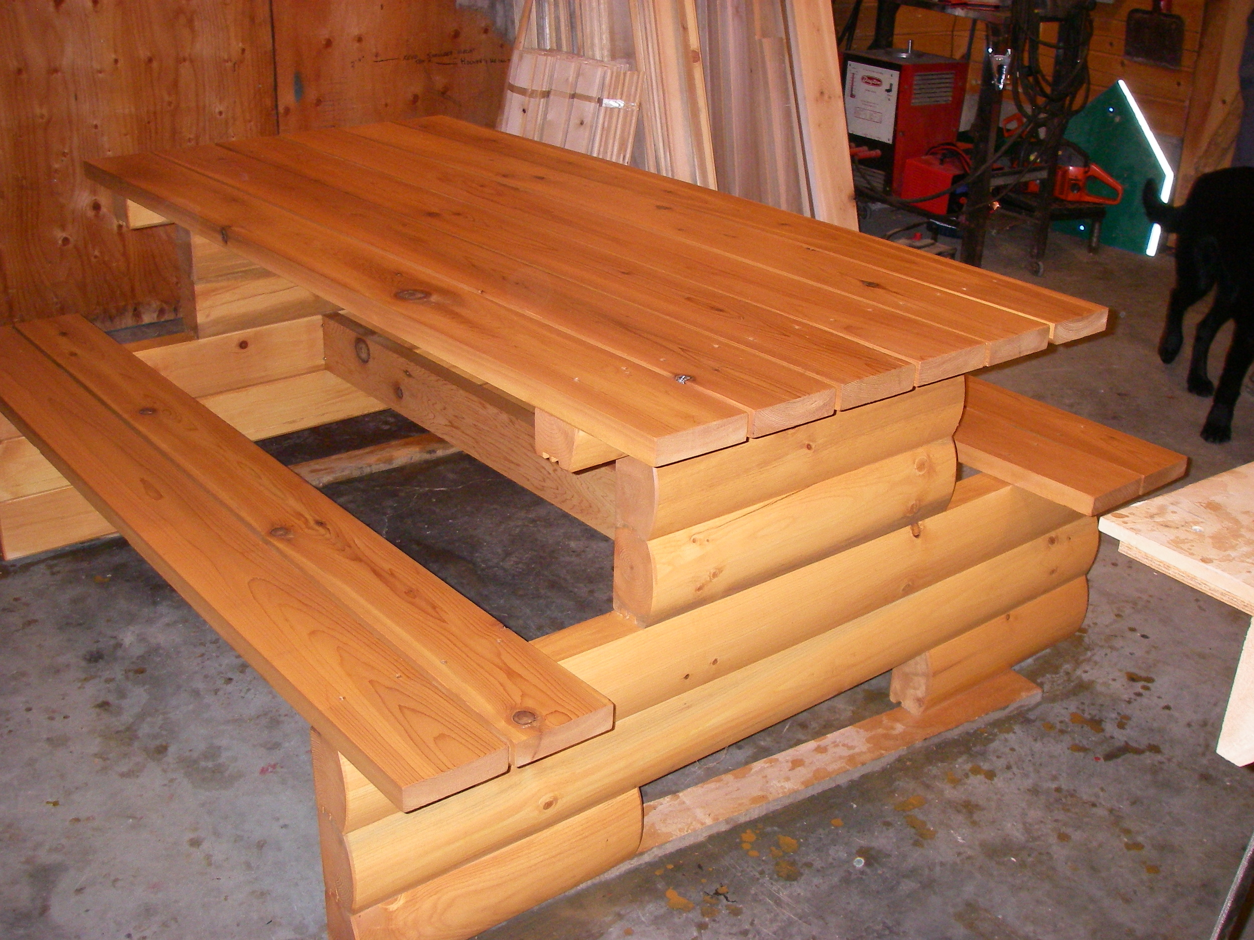  Pine log picnic table 
