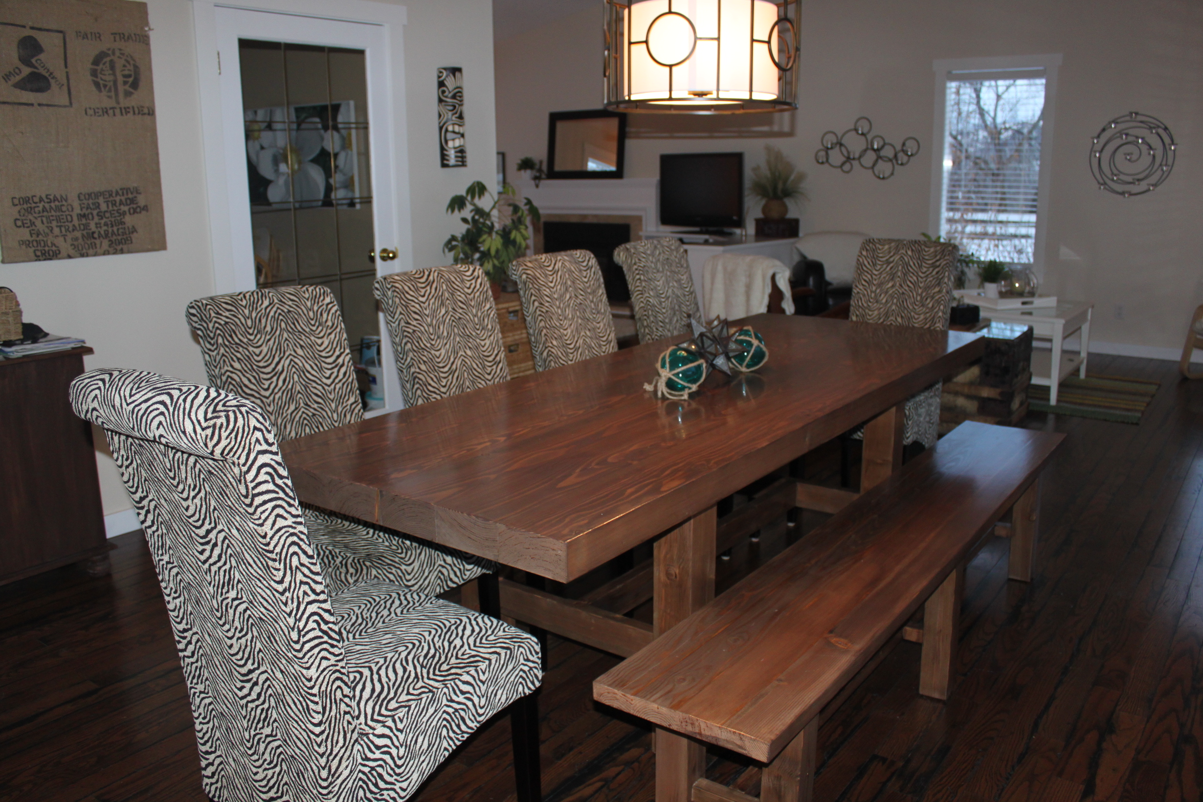  Handmade dining room table made with RB Fir, plus RB 1x6” Hemlock flooring, stained 