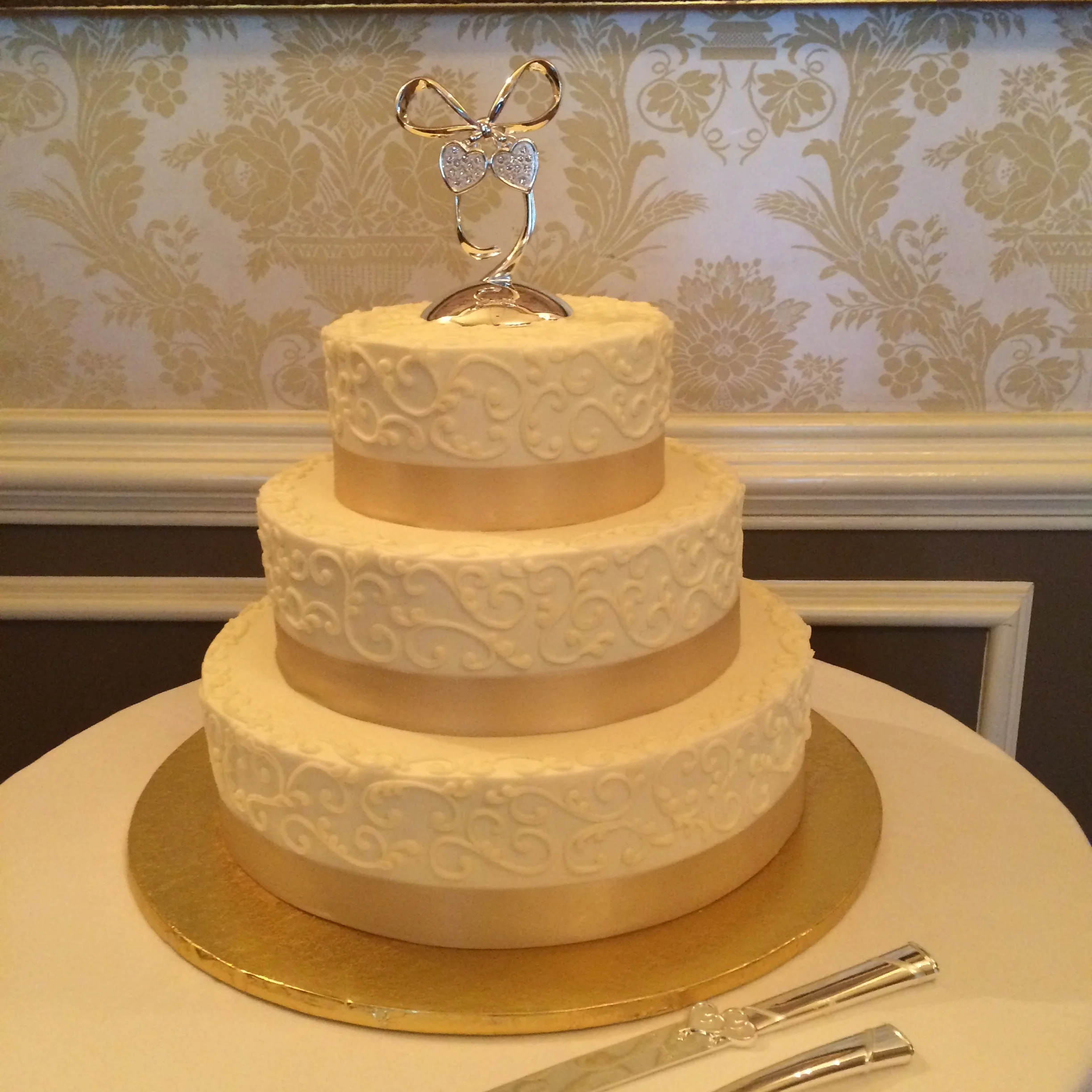 Champagne Satin and Scroll Wedding Cake