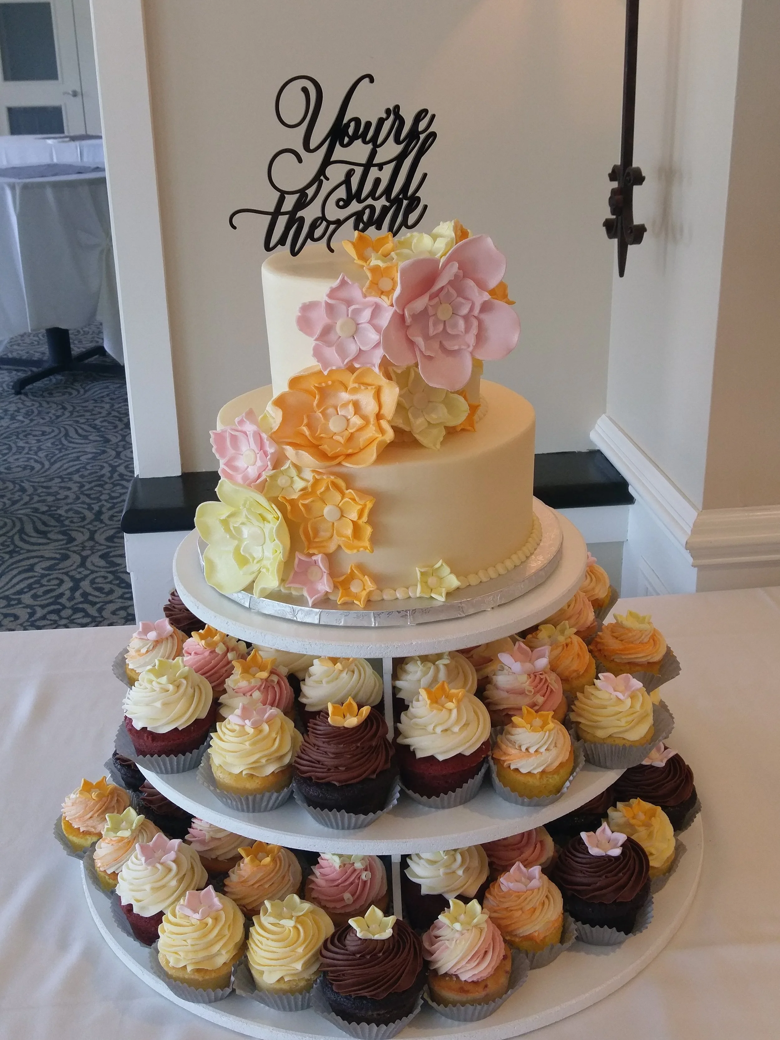 Your Still the One Wedding Cake and Cupcakes