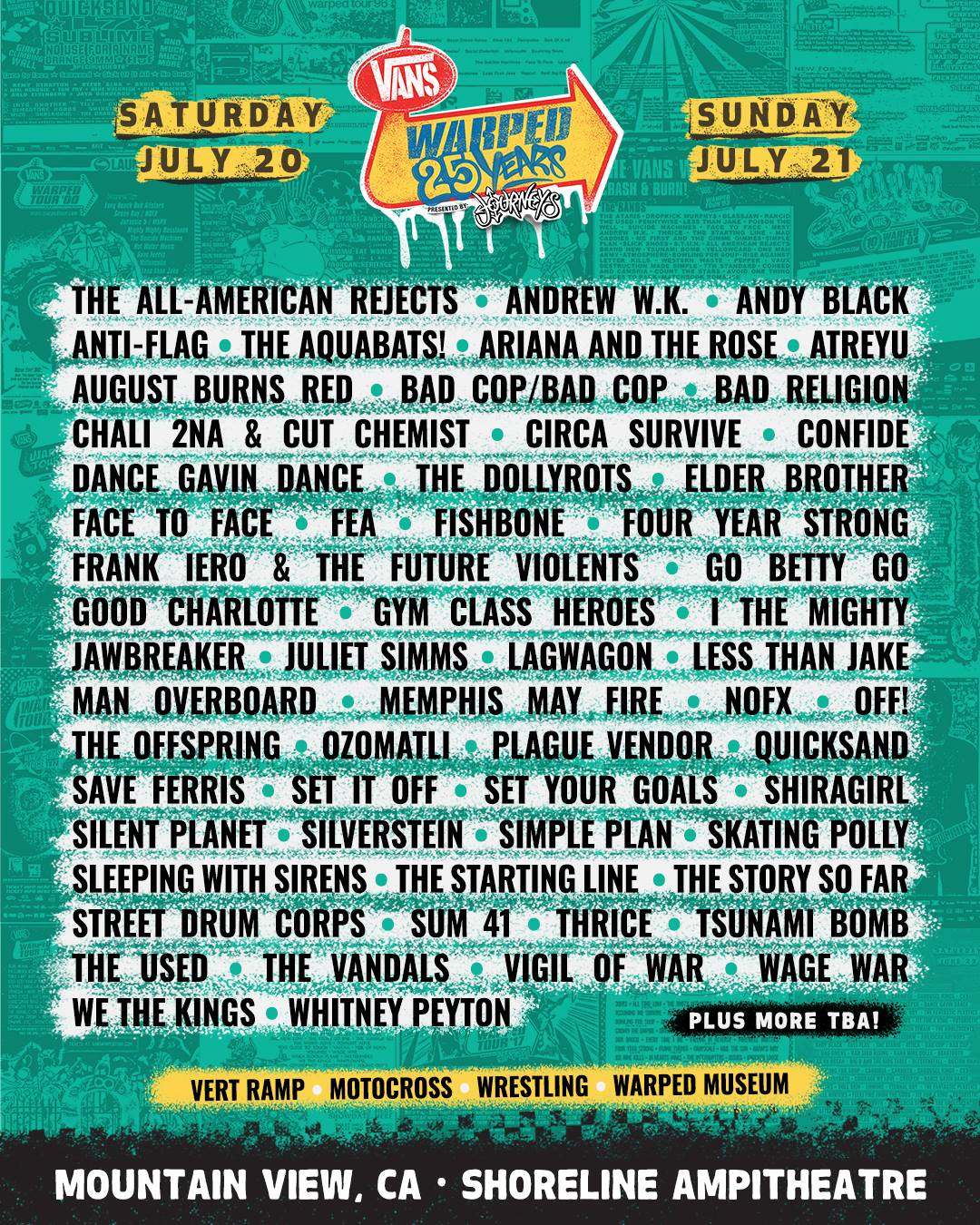 gerente Caligrafía George Eliot Vans Warped Tour Announces Lineup For 25th Anniversary Celebration in Mountain  View — Shameless SF