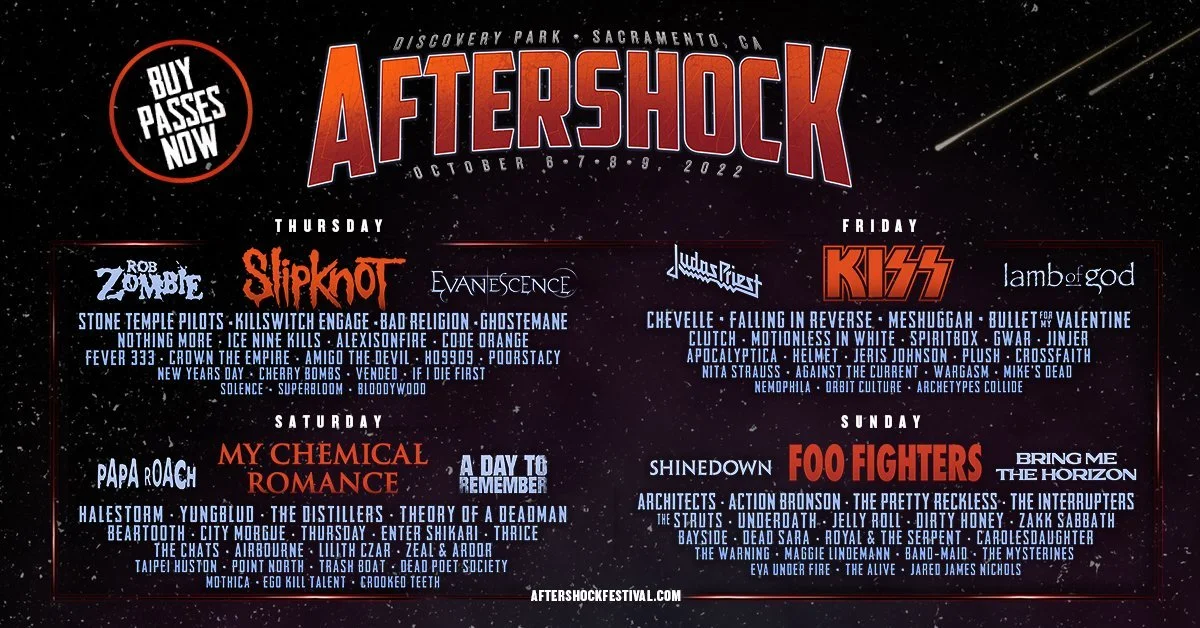 Aftershock Festival Announces 2022 Lineup with Slipknot, KISS, My Chemical Romance, Foo Fighters