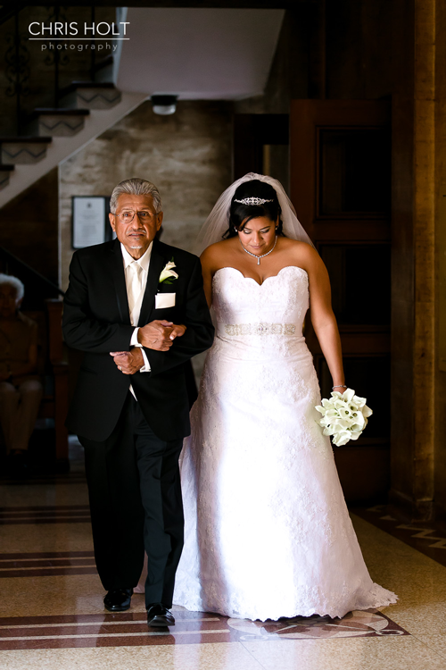 Mr. Romero and Connie getting ready to go down the aisle