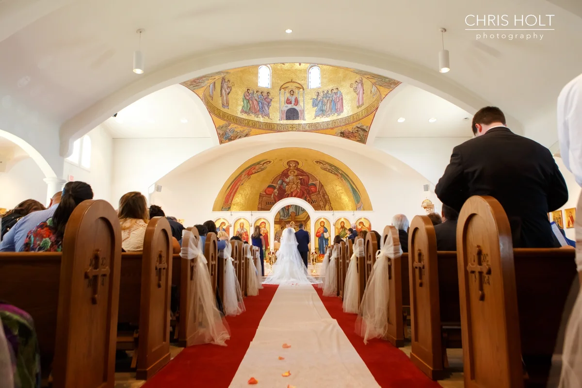 WEDDING, CEREMONY, ARCH, MURAL, GREEK, GREEK ORTHODOX, SANTA BARBARA GREEK ORTHODOX CHURCH, SANTA BARBARA, HYATT, BEAUTIFUL, CANDID, BRIDAL, GOWN, VEIL 