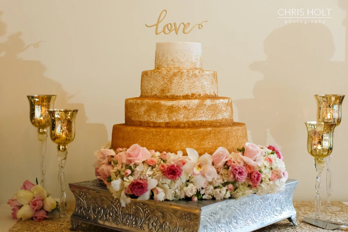 RECEPTION, INDOOR, VENUE, GOLD, CHIVALI, GREEK, GREEK ORTHODOX, SANTA BARBARA GREEK ORTHODOX CHURCH, SANTA BARBARA, HYATT, BEAUTIFUL, CANDID, ROMANTIC, FLORAL, BRIDAL, DETAILS, CAKE, CAKE TOPPER