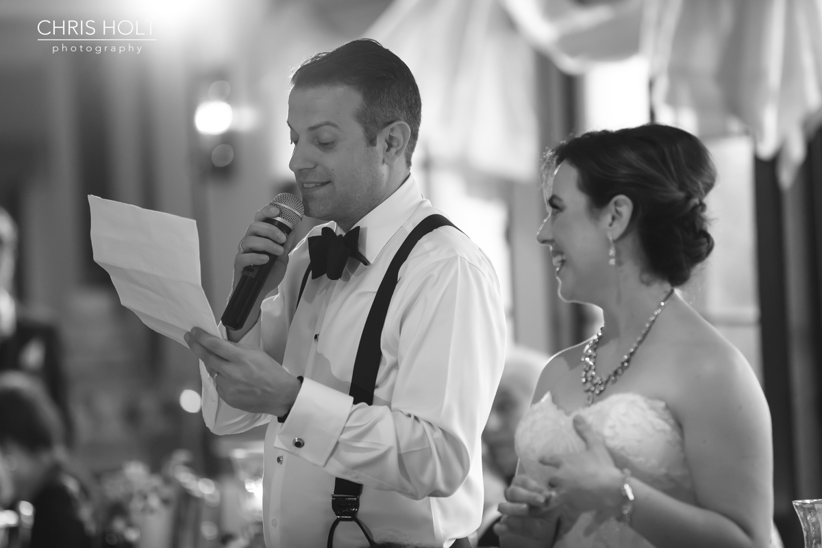 RECEPTION, INDOOR, VENUE, GOLD, GREEK, GREEK ORTHODOX, SANTA BARBARA GREEK ORTHODOX CHURCH, SANTA BARBARA, HYATT, BEAUTIFUL, CANDID, ROMANTIC, TIMELESS, SPEECHES, HUSBAND, WIFE, BLACK AND WHITE