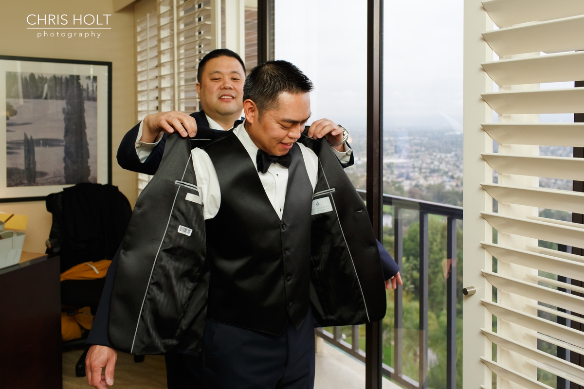 pacific palms, golf club, wedding venue, groom, preparation, getting ready, portrait, best man, bridal party