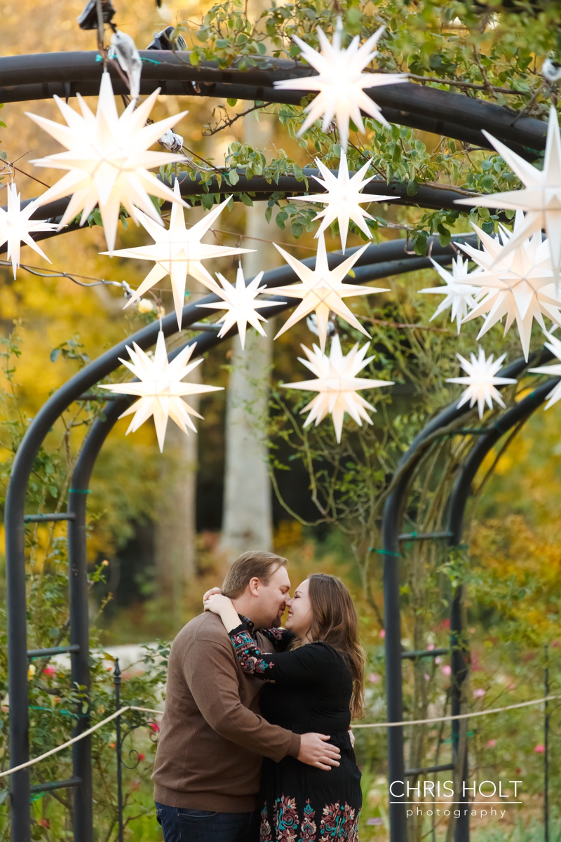 descanso gardens, floral, engagement session, reflection, trellis, gazebo, backlight, sunlight, sunset, couple, romantic, portraits, garden, happy, love