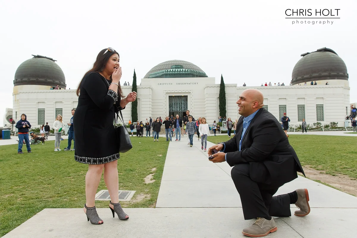 surprise proposal, griffith park, observatory, los angeles, skyline, downtown los angeles, marriage proposal, , la, iconic, hollywood, la county, proposal ideas, inspiration, romantic