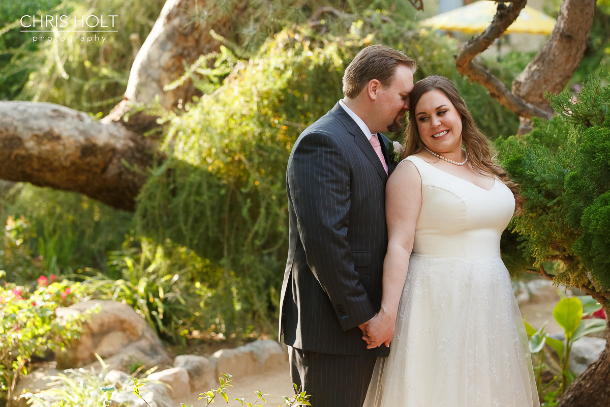  Bride and Groom happy romantic bridal portraits at Storrier-Stearns Japanese Garden 