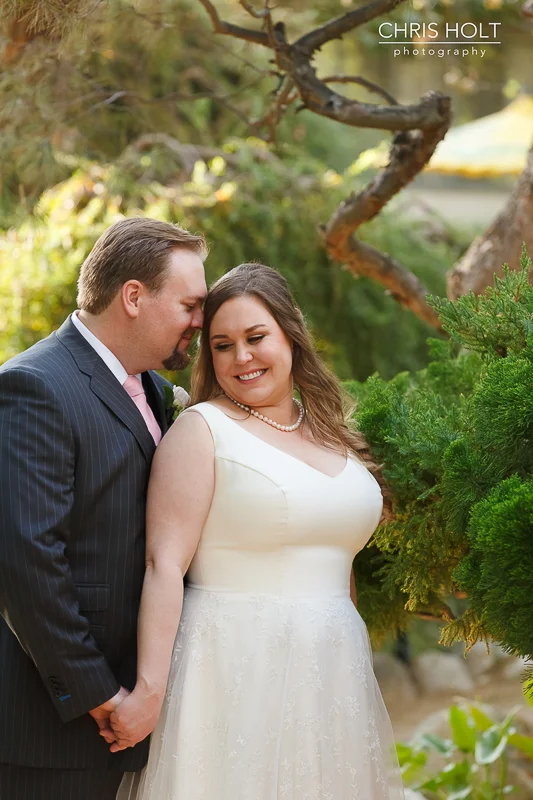  Happy Bride and Groom Profile at Storrier-Stearns Japanese Garden 