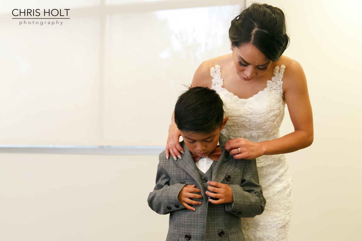 bride getting her son ready