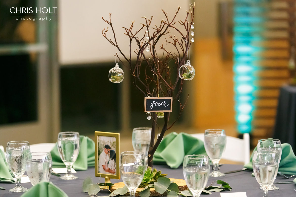 rustic reception centerpieces at Fullerton Community Center