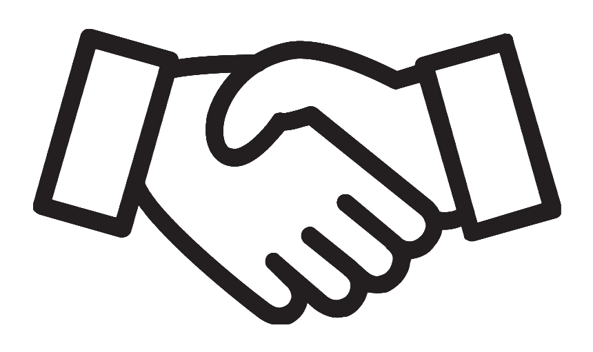 Outline illustration of a handshake between two hands.
