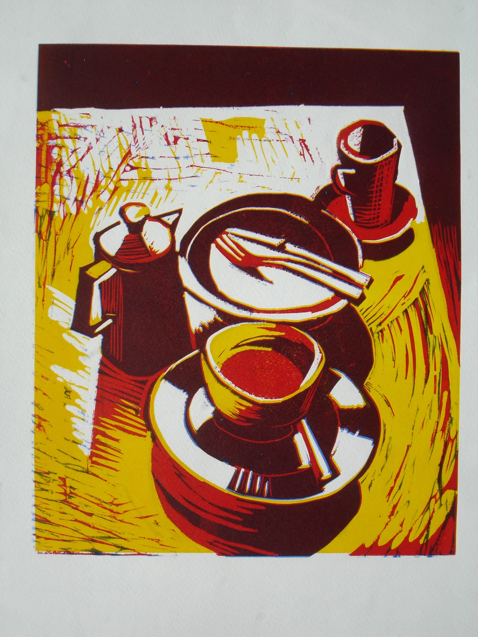 Breakfast, Linocut