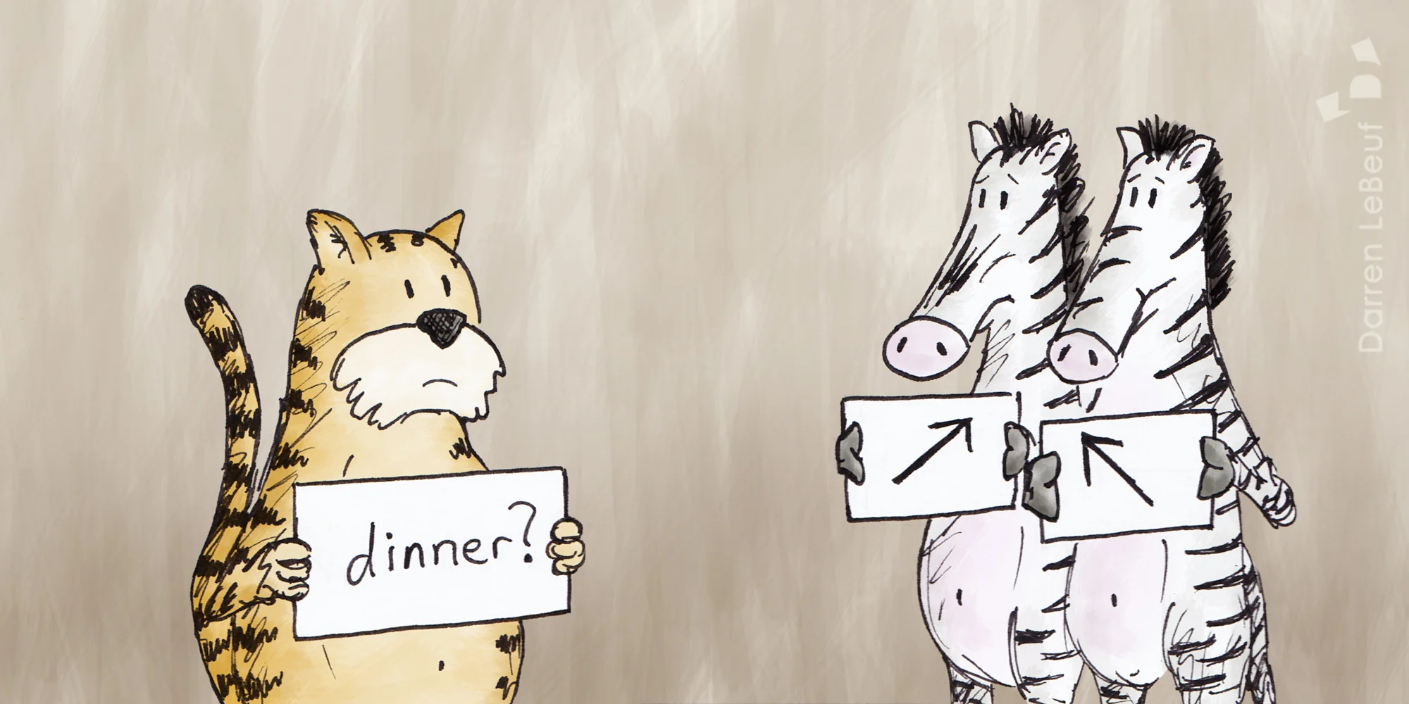 Tiger and zebras, at the Land of Le Beef by Darren Lebeuf