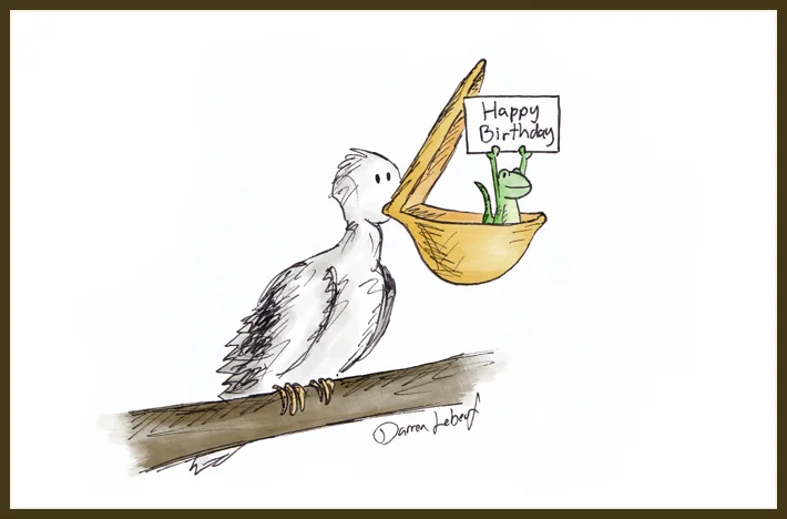 birthday gecko in a pelican's mouth