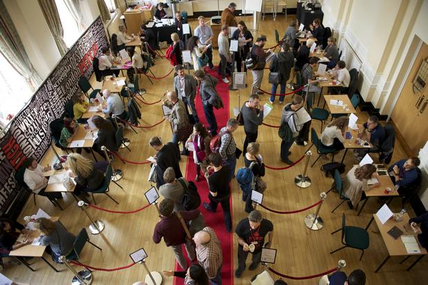 The pitching set up at the London screenwriters festival