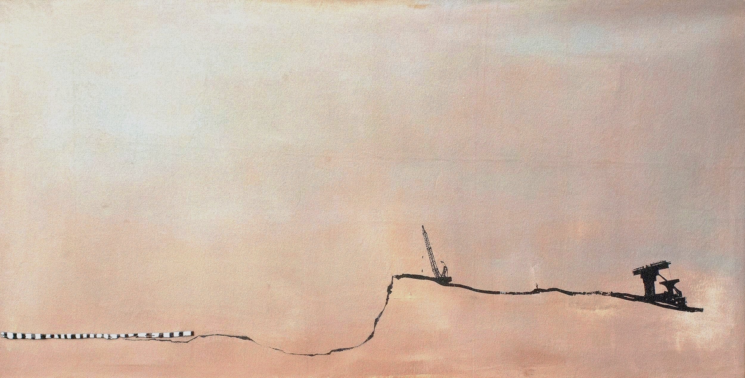 The Farthest Shore, acrylic and serigraphy on canvas, vitreous enamel fused to copper,, 48 inches x 24 inches