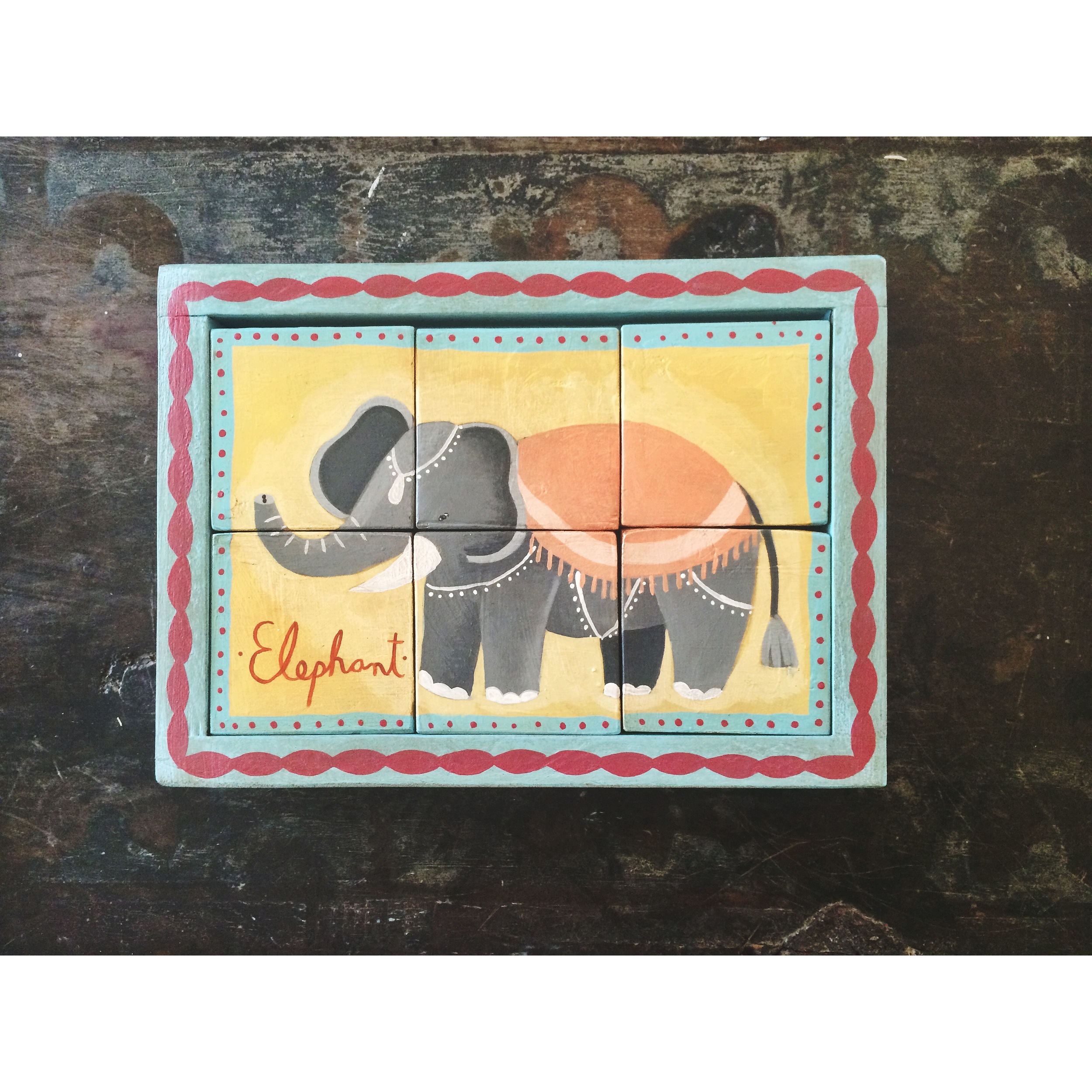New Hand-painted Wood Circus Elephant Puzzle
