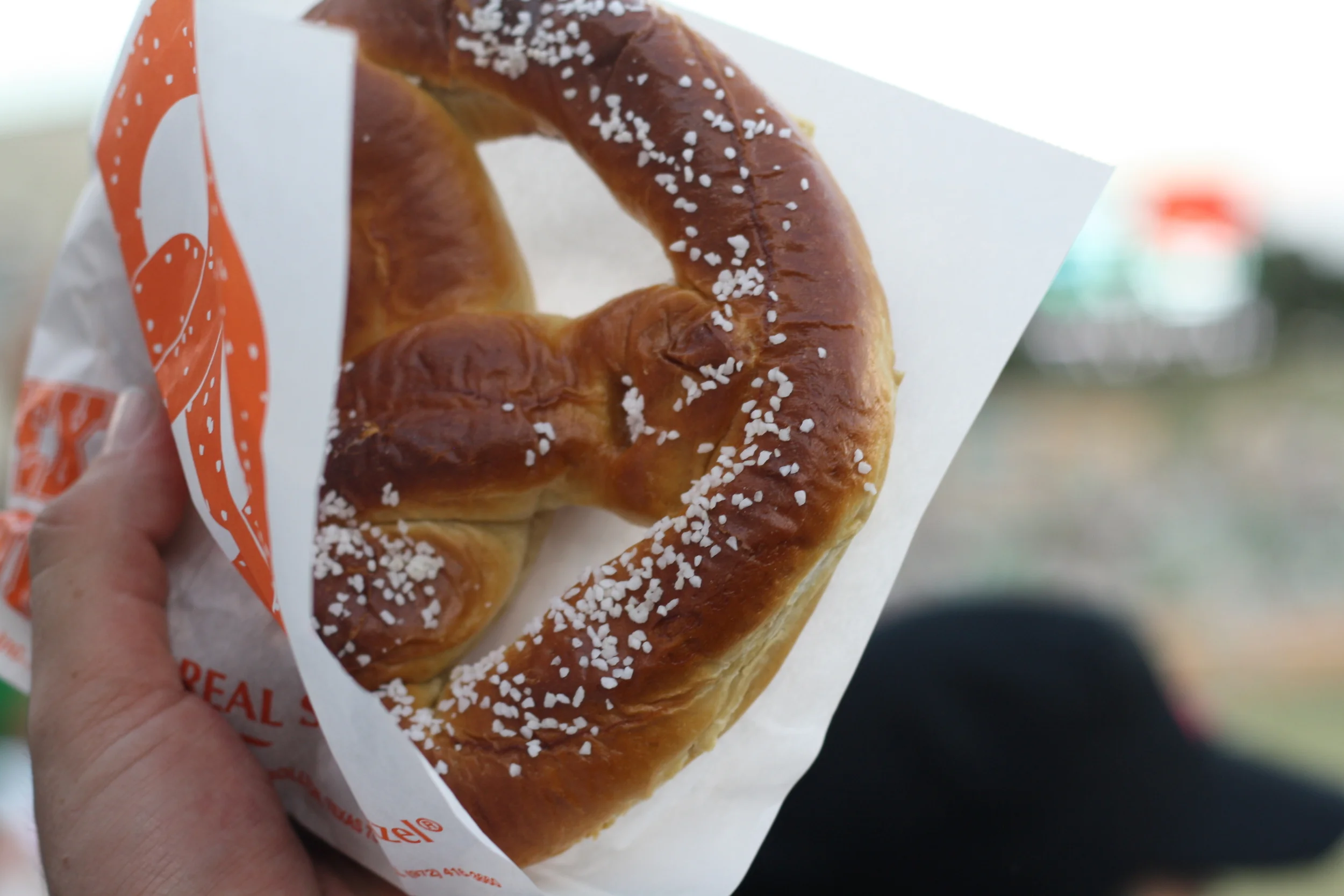 A football game is the perfect time to partake in a big giant pretzel.