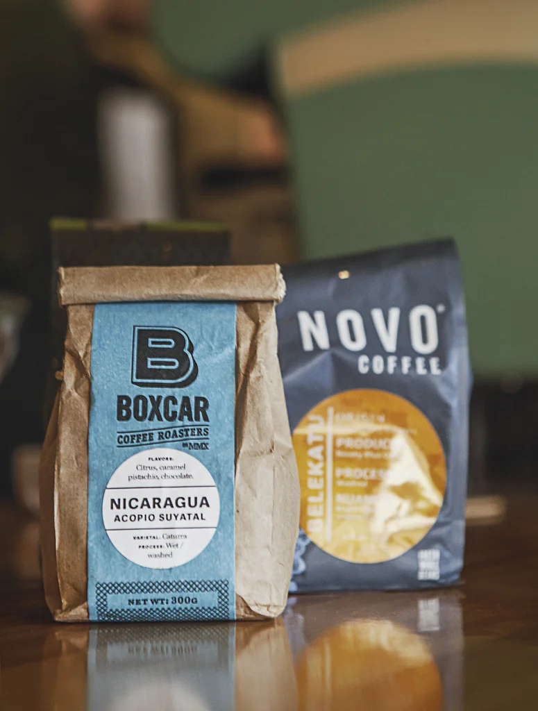 Some of the beans behind the counter at Yogurt Fusion and Coffee. 