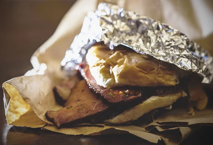 A sliced sandwich from From Tha Heart BBQ.